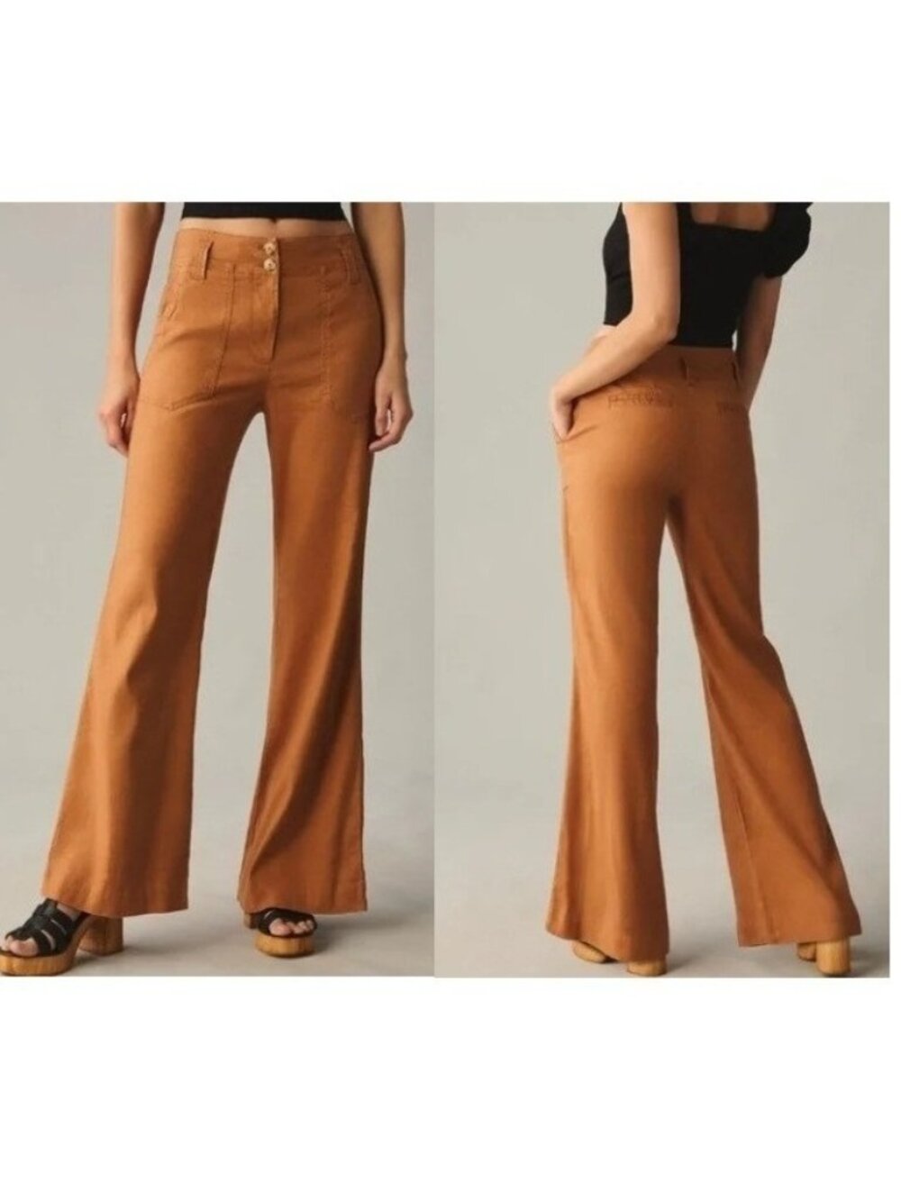 Anthropologie Maeve The Naomi Pants Linen Blend Wide Leg Flare Pants Sz 14